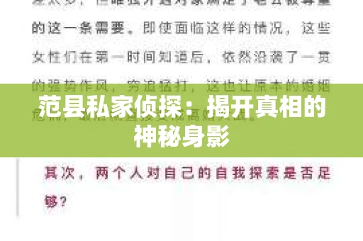 范县私家侦探：揭开真相的神秘身影